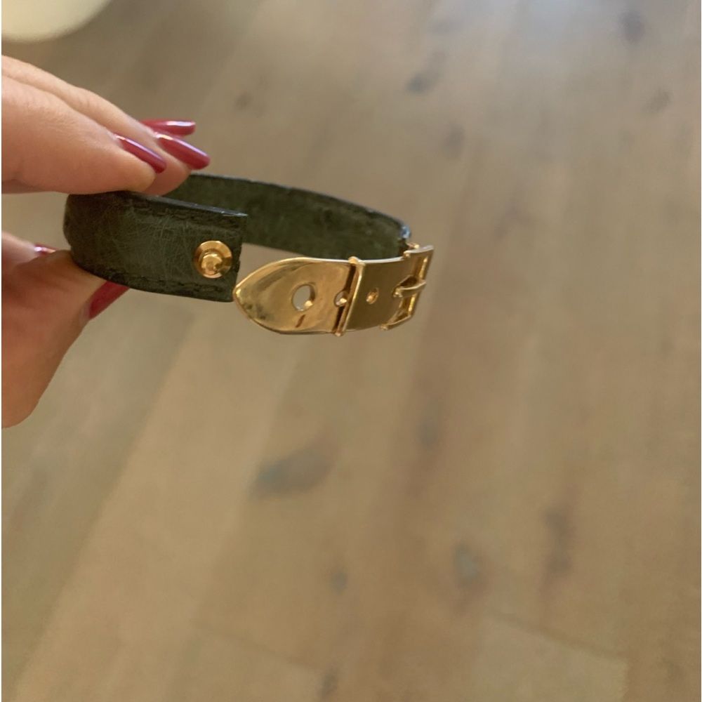 Vintage Green Gucci Ostrich Bangle Bracelet With Gold Metal Belt Buckle 6.75”